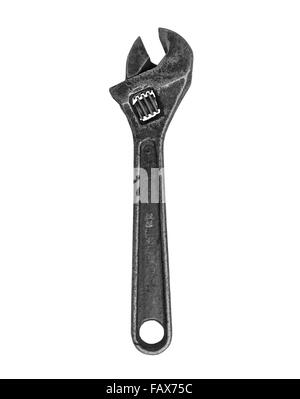 Vintage Rollgabelschlüssel über weiße, Clipping-Pfad Stockfoto