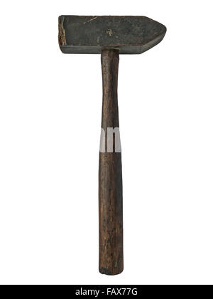 Vintage Holz hammer isoliert auf weißem Hintergrund Stockfoto