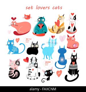 Schöne Vektor-Illustration aus einer Reihe von Katzen in der Liebe mit Herz Stock Vektor