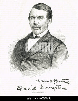 Gravierte Portrait & Unterschrift von Dr. David Livingstone 1813-1873 Stockfoto