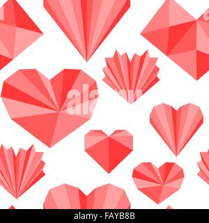 Nahtlose Muster aus Origami Papierherzen Stock Vektor