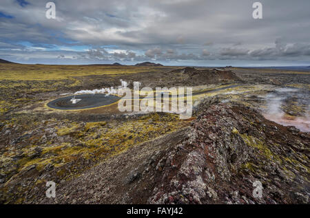 Lava und Moos Dämpfen in einer geothermischen Gebiet-Eldvorp, Halbinsel Reykjanes, Island Stockfoto