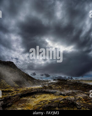 Lava und Moos Dämpfen in einer geothermischen Gebiet-Eldvorp, Halbinsel Reykjanes, Island Stockfoto