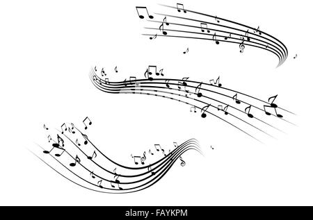 einfache schwarze Musiknoten auf weißem Hintergrund Stockfoto