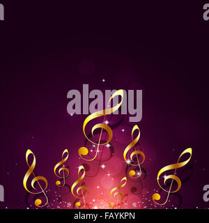 abstrakte goldene Musiknoten auf rotem Grund Stockfoto