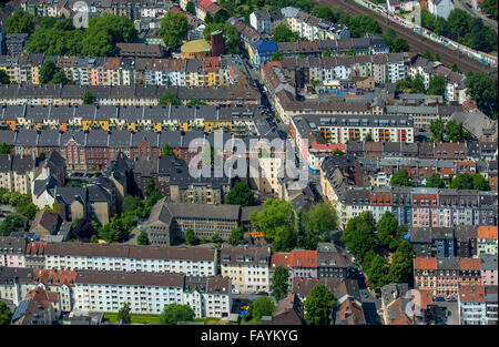 Luftbild, Block Gebäude, Mietwohnungen, bezahlbaren Wohnraum in der Innenstadt, Wohnanlage Langestraße Dortmund Stockfoto