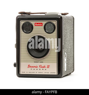 Ende der 50er Jahre Kodak Brownie Six-20 Flash III Box Filmkamera, made in Harrow, England zwischen 1957-1960. Stockfoto