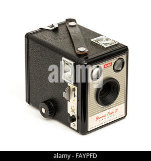 Ende der 50er Jahre Kodak Brownie Six-20 Flash III Box Filmkamera, made in Harrow, England zwischen 1957-1960. Stockfoto