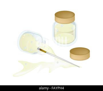 Zwei Glas mit Terpentin oder Leinöl mit einem Handwerk Pinsel oder Künstler Pinsel für gemischt mit Ölfarbe zu zeichnen und zu malen Stockfoto