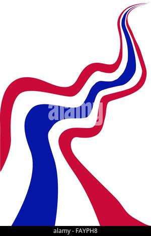 Democraycy Symbol, eine Illustration des winken lange thailändische Flagge in roten, weißen und blauen Streifen auf weißem Hintergrund zu isolieren. Stockfoto