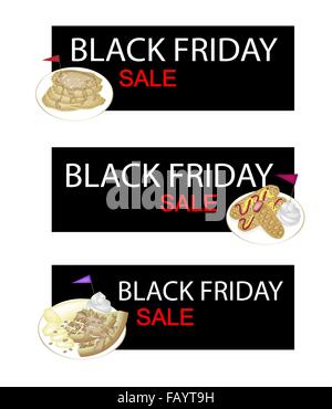 Darstellung der belgische Waffeln mit Corndogs oder Hot-Dog-Waffeln am schwarzen Freitag einkaufen Banner für Start Christmas Shopping S Stockfoto