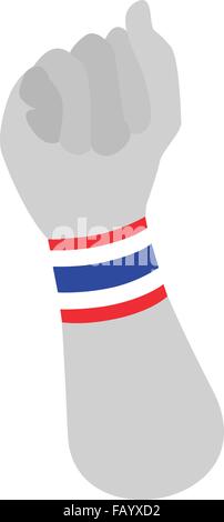 Eine geballte Faust, aufgewachsen in der Luft mit roten, weißen und blauen Streifen von Thailand Flagge Armband Democraycy Symbol für gegen Go Stock Vektor