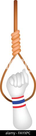Eine geballte Faust, aufgewachsen in der Luft tragen Thailand Flagge Armband vor hängende Schlinge für gegen Regierung und Corrup Stock Vektor
