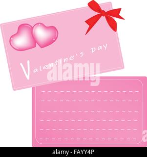 Liebe Konzept der zwei rosa Valentinskarten mit roten Schleifen und Farbband für senden jemandem Spezial, Kopie Raum für Text dekoriert Stock Vektor