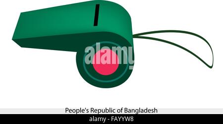 Eine Abbildung von A rote Scheibe auf A Green Field mit The Leute Republik von Bangladesh Flag auf A Pfeifen, die Sport-Konzept und P Stock Vektor