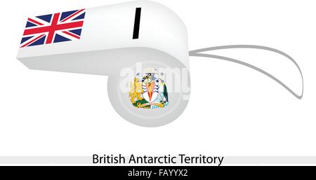 Zur Veranschaulichung der weißen Farbe mit Anschluß-Markierungsfahne und Wappen der britische Antarktis-Territorium Flagge auf einen Pfiff, der Sport Stock Vektor
