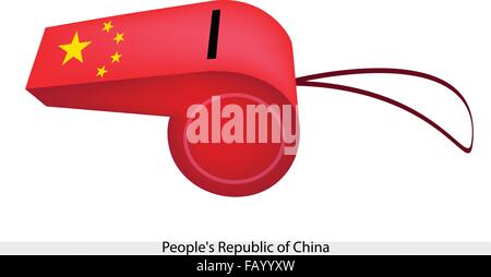Eine Illustration von fünf Goldene Sterne auf rotem Feld der Völker Republic Of China Flagge auf A Pfeifen, die Sport-Konzept und Po Stock Vektor