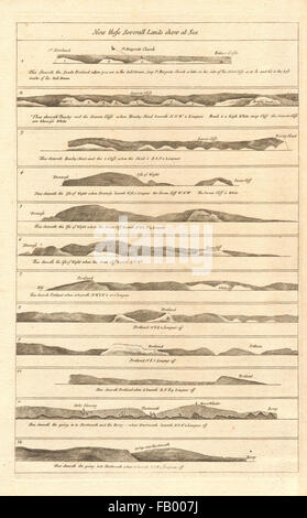 ENGLAND Süd-Küste-Profil Kent Sussex IOW Dorset Devon COLLINS, c1774 Karte Stockfoto