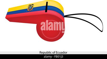 Eine horizontale Triband gelb, blau und rot mit dem Wappen der Republik Ecuador Flagge auf eine Pfeife, die Sport-Conce Stock Vektor