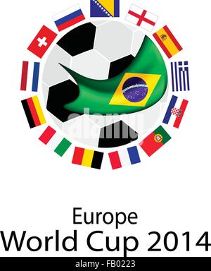 Brasilien 2014, eine Illustration der Flaggen der europäischen Länder um einen Fußball der Fußball WM Qualifikation Stock Vektor