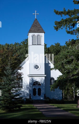 Kirche auf Madeline Island, Wisconsin in der Nacht Stockfoto