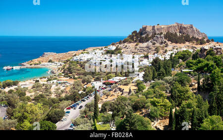 Lindos und Akropolis, Rhodos, griechische Dodekanes Insel Stockfoto