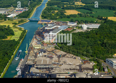 Luftaufnahme, Stadthafen Lünen auf dem Datteln-Hamm-Kanal, Binnenwasserstraßen, Innenhafen, Lünen, Ruhrgebiet, Stockfoto