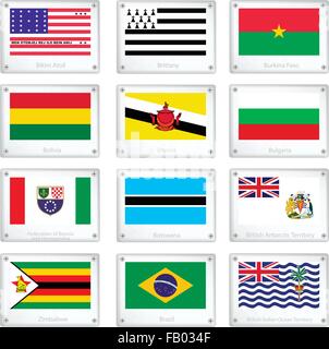 Flaggen der Bikini Atoll, Bretagne, Burkina Faso, Bolivien, Brunei, Bulgarien, Bosnien und Herzegowina, Botsuana, britische antarktische Te Stock Vektor
