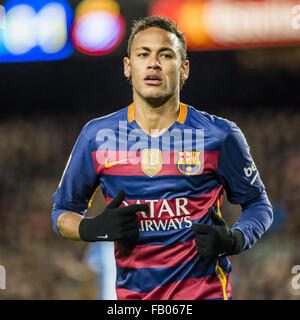 Barcelona, Katalonien, Spanien. 6. Januar 2016. FC Barcelona nach vorne NEYMAR JR. während der Copa del Rey (Königspokal) letzten von 16 Hinspiel Spiel zwischen FC Barcelona und RCD Espanyol im Camp Nou Stadion in Barcelona Credit: Matthias Oesterle/ZUMA Draht/Alamy Live News Stockfoto