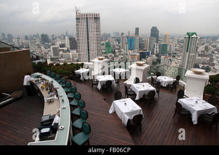 Panorama aufgrund und Landschaft von Bangkok aus Scirocco auf dem Dach. Thailand. Asien, Bangkok, Hauptstadt, Centara Grand, Chao Praya River, Stockfoto