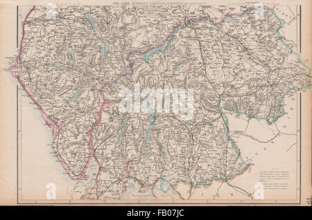 ENGLISCHEN LAKE DISTRICT. Cumberland/Westmorland Süd. Eisenbahnen. WELLER, 1862-Karte Stockfoto