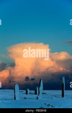 Ring of Brodgar Steinkreis im winter Stockfoto