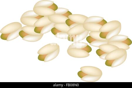 A Pile of Fresh Pistachio Nuts Isolated on White Background, Good Source of Dietary Fiber, Vitamins and Minerals. Stock Vektor