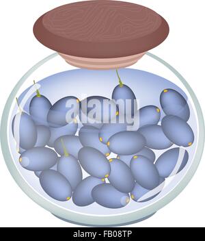 Obst, Vektor-Illustration der eingelegte Sterne Stachelbeeren oder erhaltenen Sterne Stachelbeeren in Sole aus Wasser und Salz in Glas Jar ich Stock Vektor