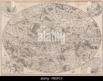 UMGEBUNG VON PARIS. Große Antike Landkarte 88 x 64 cm. Mitgift. Versand Atlas, 1862 Stockfoto