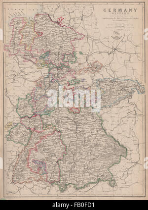 "Deutschland (West)" zeigt Staaten & Eisenbahnen. JW LOWRY. Versand Atlas, 1862-Karte Stockfoto