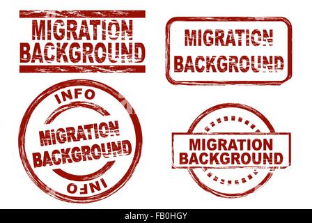 Satz von stilisierten Tinte Stempel zeigt der Begriff Migrationshintergrund. Stock Vektor