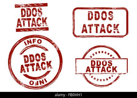 Satz von stilisierten Tinte Stempel zeigt, dass der Begriff Ddos Angriff. Stock Vektor