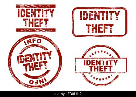 Satz von stilisierten Tinte Stempel zeigt den Begriff Identitätsdiebstahl. Stock Vektor