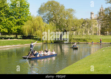 Bootfahren auf dem Fluss Cam hinter der Hochschulen in einem Gebiet namens Rücken, Cambridge, England, UK Stockfoto