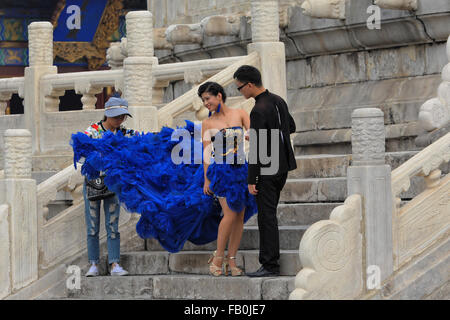 Hochzeitspaar in die Verbotene Stadt, Beijing Stockfoto