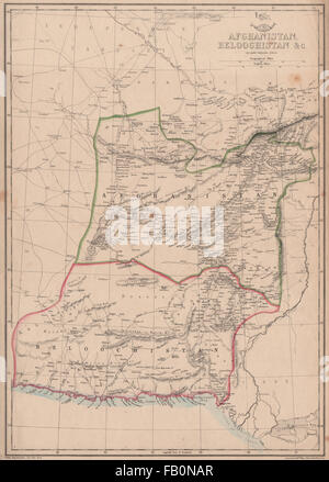 AFGHANISTAN & BELOOCHISTAN. Pakistan. Kabul Karatschi Quetta. WELLER, 1862-Karte Stockfoto