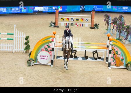 Liverpool International Horse Show, Januar 2016, Vereinigtes Königreich.  William Fletcher auf einzigartige IX Stockfoto