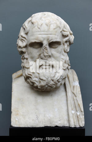 Euripides (480-406 v. Chr.). War ein Tragöde des klassischen Athen. Büste. Römische Kopie eines griechischen Originals (270 BC). Ny Carlsberg Glyptotek Museum. Kopenhagen. Dänemark Stockfoto