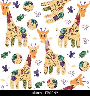 Cartoon-Giraffe Musterdesign und nahtlose Muster im Swatch-Menü, Vektor-Bild Stock Vektor