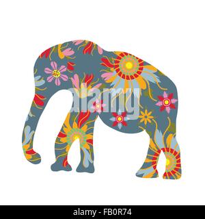 Bunter Print mit Elefanten Silhouette, Vektor-illustration Stock Vektor