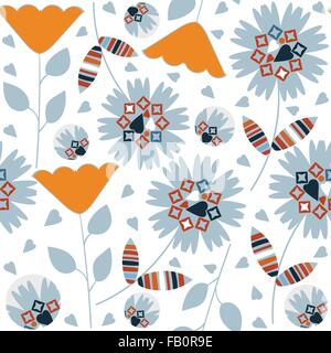 Abstrakte Natur Musterdesign mit bezaubernden sanften Blumen und nahtlose Muster im Swatch-Menü, Vektor-Bild. Niedliche Textur Stock Vektor