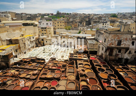 Gerbereien Chouwara, Souk Dabbaghin, Fes el Bali, Fes, Fes-Boulemane, Marokko Stockfoto