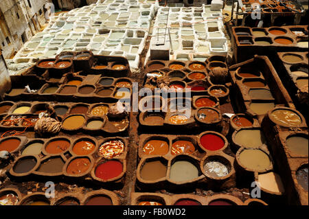 Gerbereien Chouwara, Souk Dabbaghin, Fes el Bali, Fes, Fes-Boulemane, Marokko Stockfoto