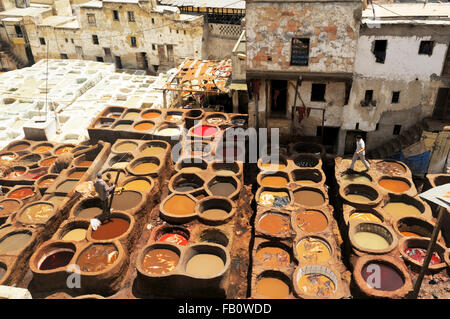 Gerbereien Chouwara, Souk Dabbaghin, Fes el Bali, Fes, Fes-Boulemane, Marokko Stockfoto